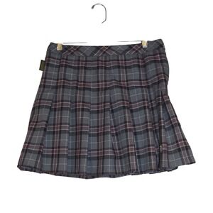Beetlejuice Pleated Mini Skirt Women Medium Grey Red Plaid Beetle Goth